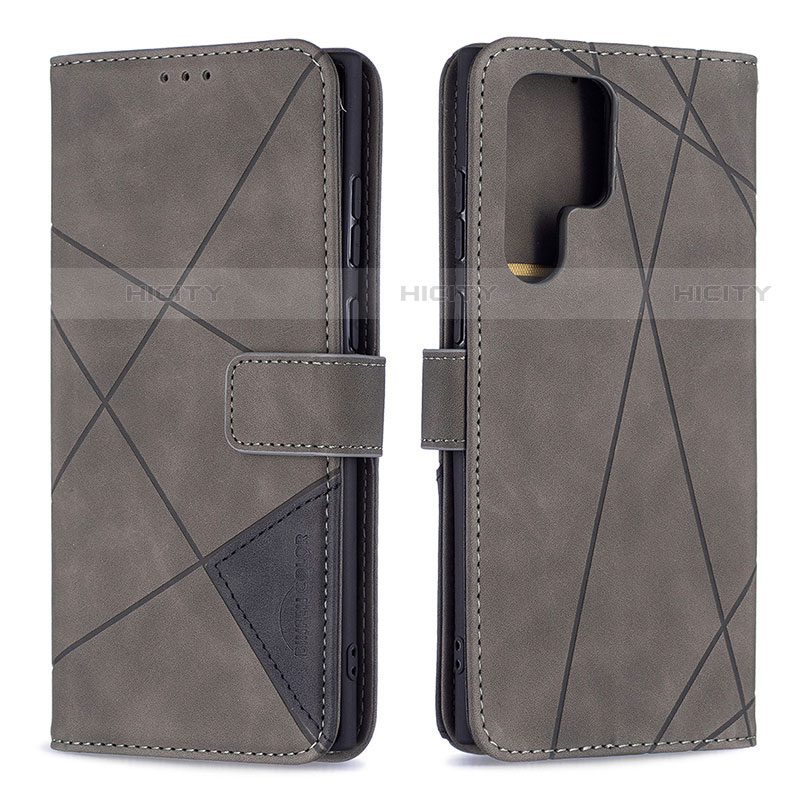 Funda de Cuero Cartera con Soporte Carcasa B02F para Samsung Galaxy S21 Ultra 5G Gris