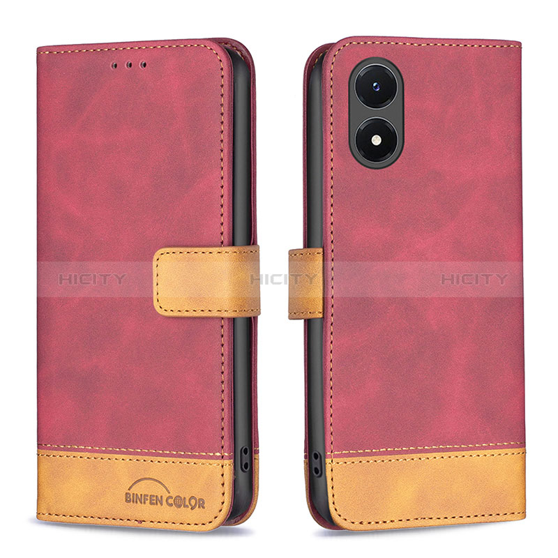 Funda de Cuero Cartera con Soporte Carcasa B02F para Vivo Y02S Rojo