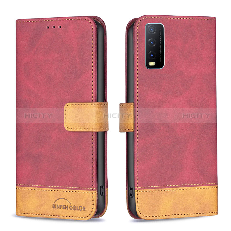 Funda de Cuero Cartera con Soporte Carcasa B02F para Vivo Y12A Rojo