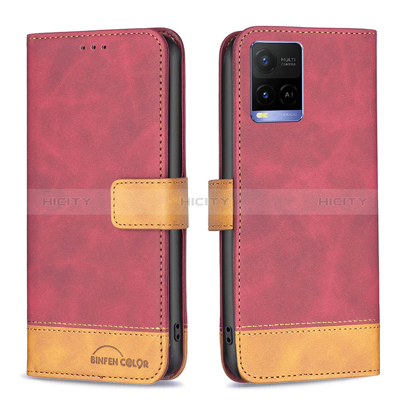 Funda de Cuero Cartera con Soporte Carcasa B02F para Vivo Y21s Rojo