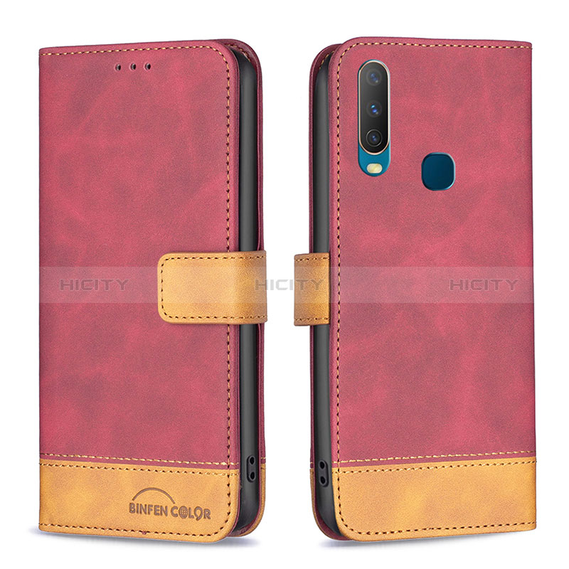 Funda de Cuero Cartera con Soporte Carcasa B02F para Vivo Y3s Rojo