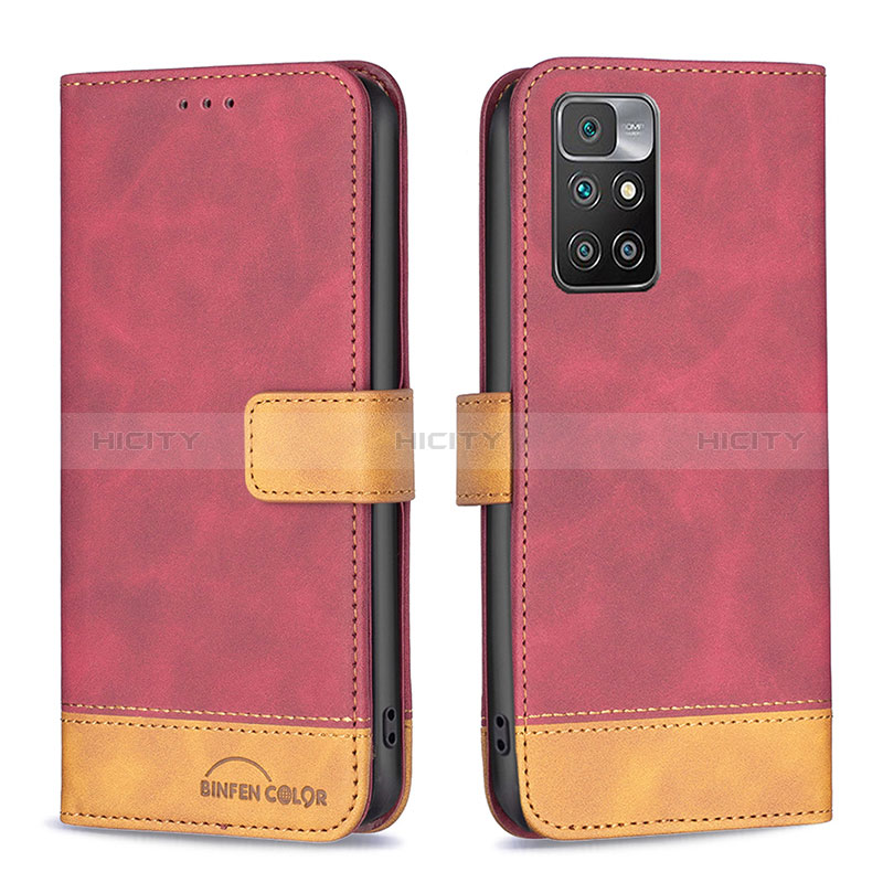 Funda de Cuero Cartera con Soporte Carcasa B02F para Xiaomi Redmi 10 4G Rojo