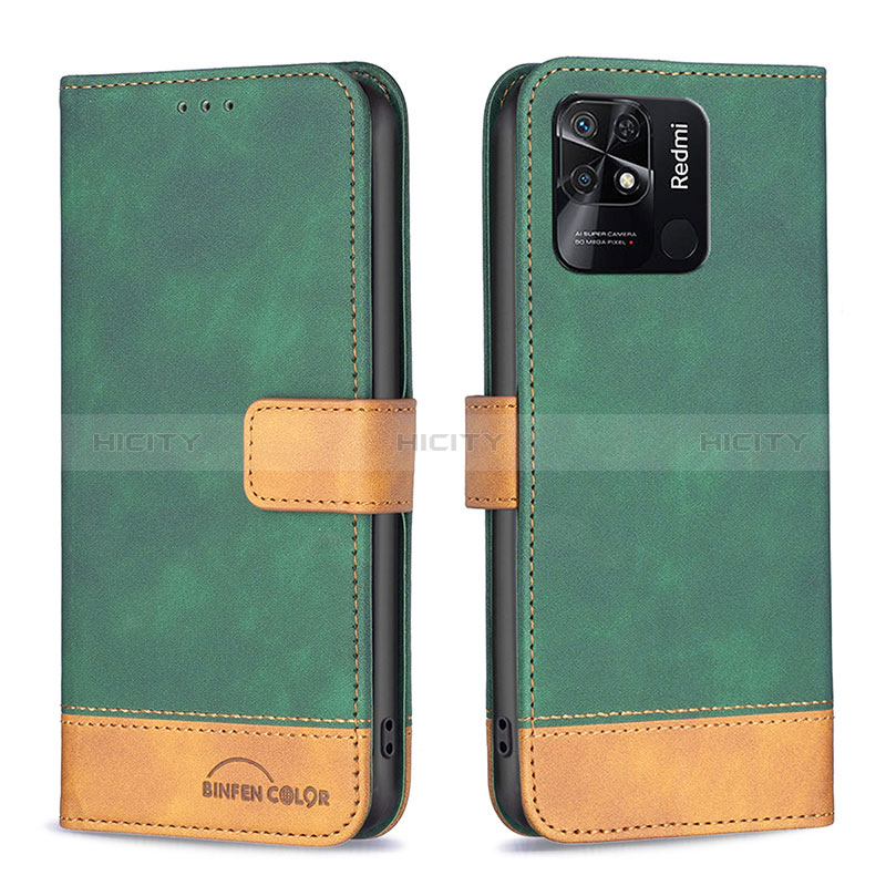 Funda de Cuero Cartera con Soporte Carcasa B02F para Xiaomi Redmi 10 India Verde