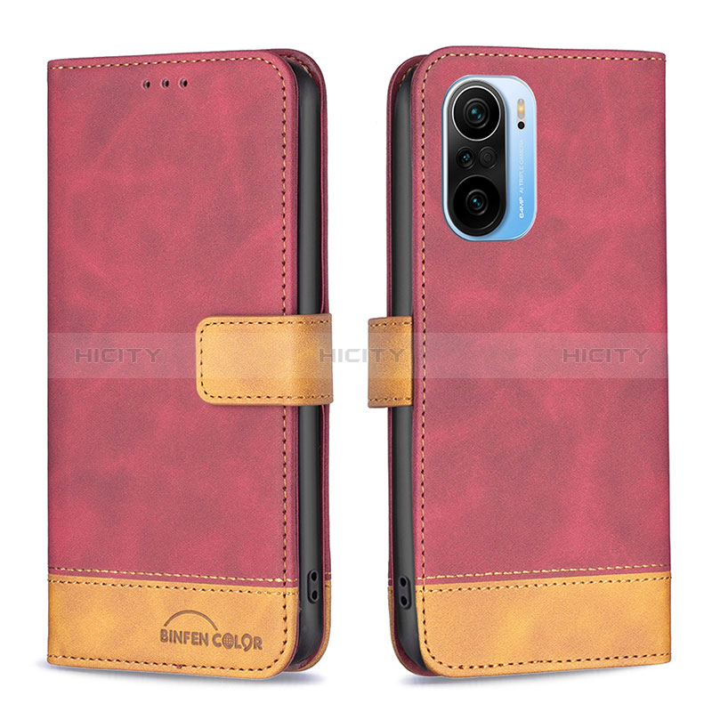 Funda de Cuero Cartera con Soporte Carcasa B02F para Xiaomi Redmi K40 Pro+ Plus 5G Rojo