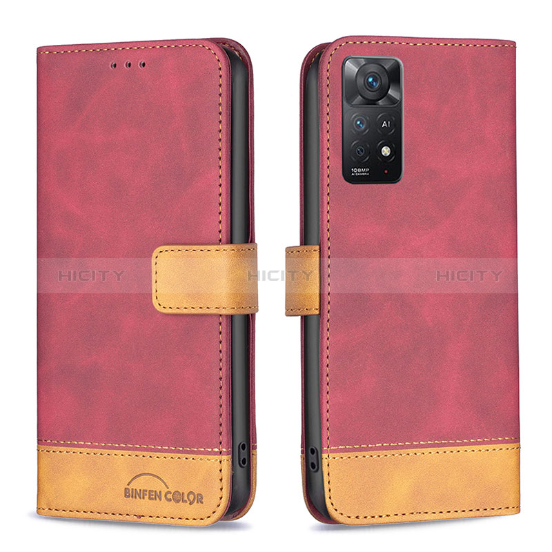 Funda de Cuero Cartera con Soporte Carcasa B02F para Xiaomi Redmi Note 11 Pro 4G Rojo