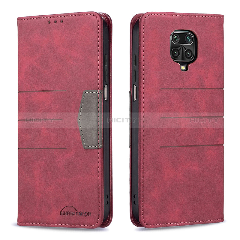 Funda de Cuero Cartera con Soporte Carcasa B02F para Xiaomi Redmi Note 9 Pro Rojo