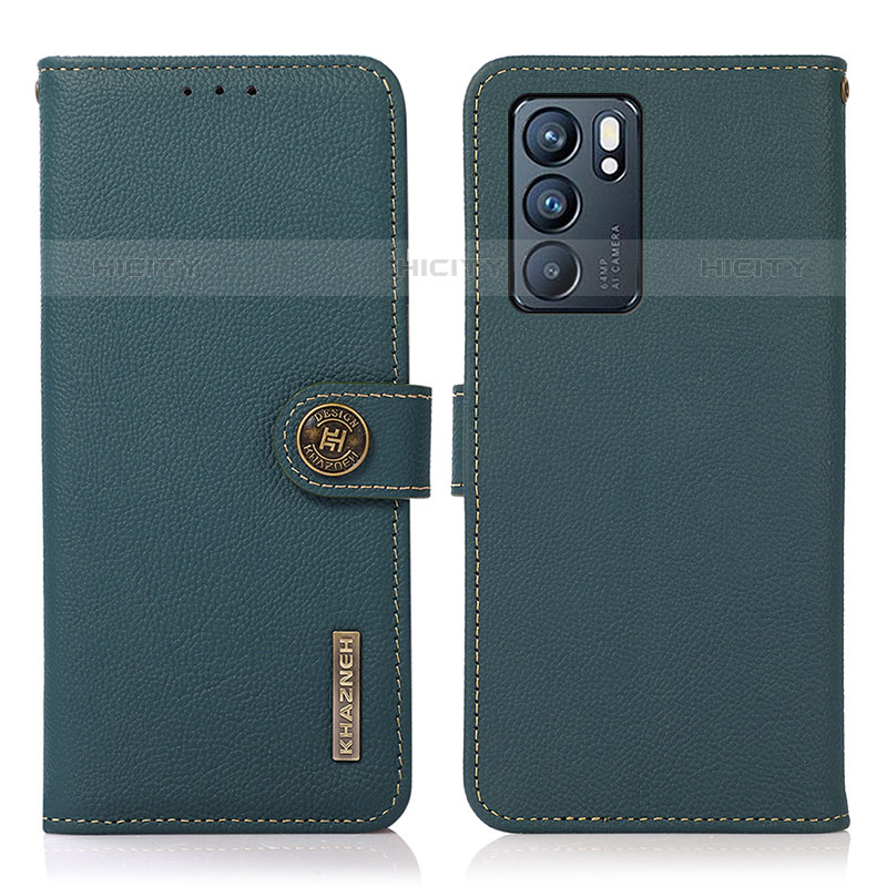 Funda de Cuero Cartera con Soporte Carcasa B02H para Oppo Reno6 5G Verde