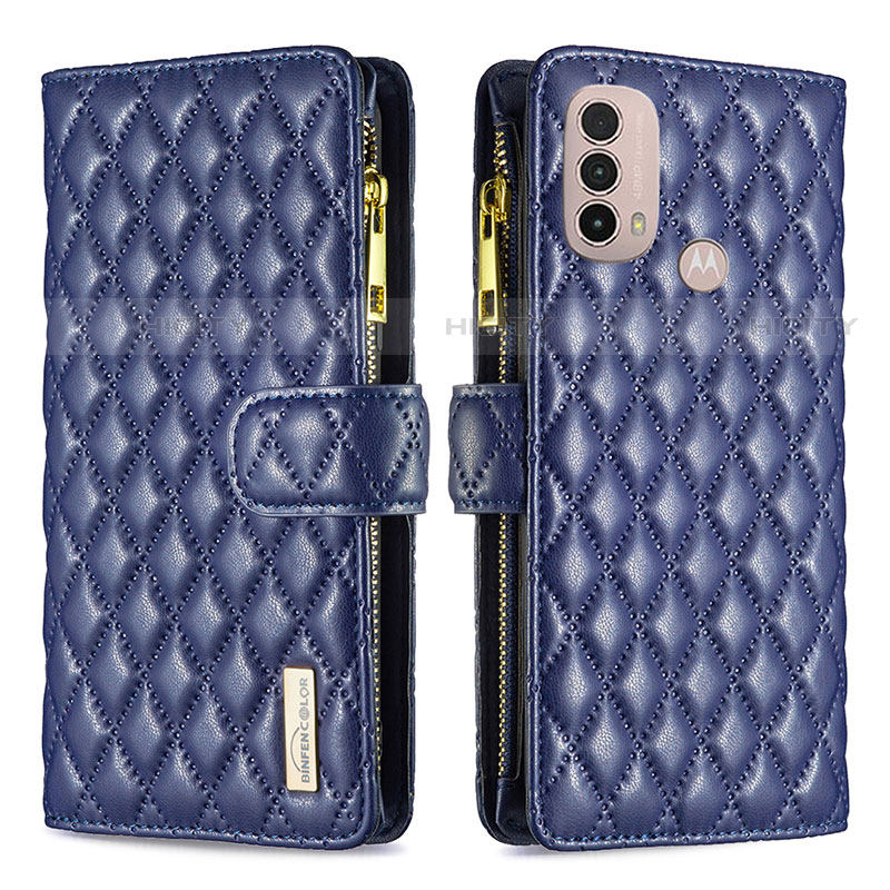 Funda de Cuero Cartera con Soporte Carcasa B03F para Motorola Moto E20 Azul