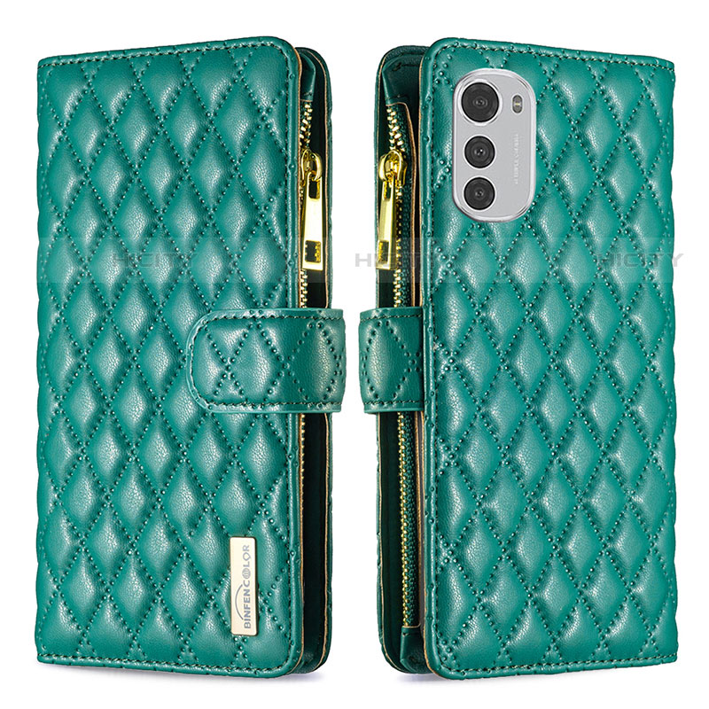 Funda de Cuero Cartera con Soporte Carcasa B03F para Motorola Moto E32 Verde