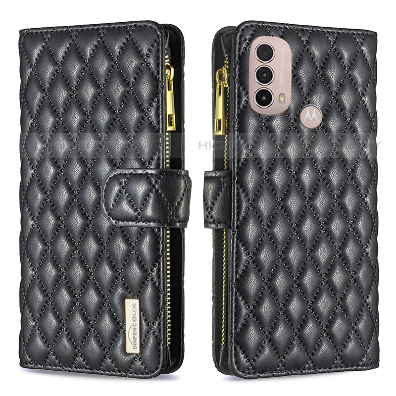 Funda de Cuero Cartera con Soporte Carcasa B03F para Motorola Moto E40 Negro