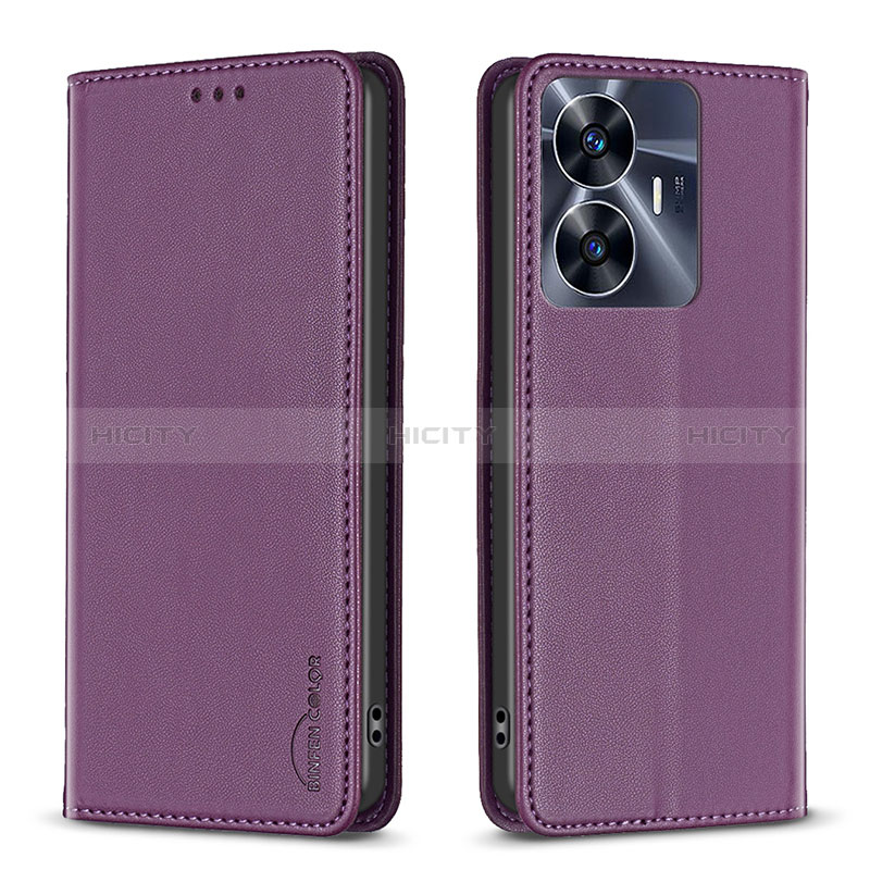 Funda de Cuero Cartera con Soporte Carcasa B03F para Realme C55 Morado