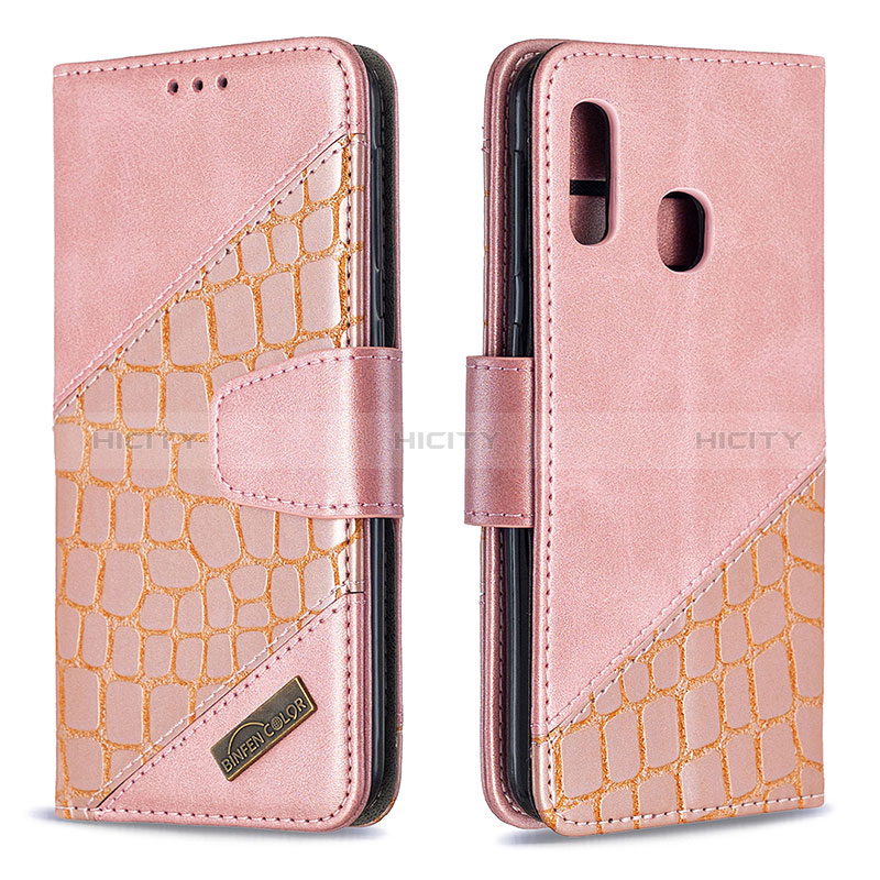 Funda de Cuero Cartera con Soporte Carcasa B03F para Samsung Galaxy A20e Oro Rosa