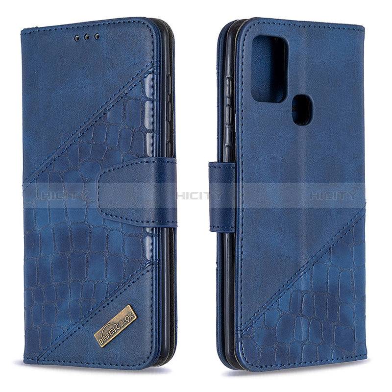 Funda de Cuero Cartera con Soporte Carcasa B03F para Samsung Galaxy A21s Azul