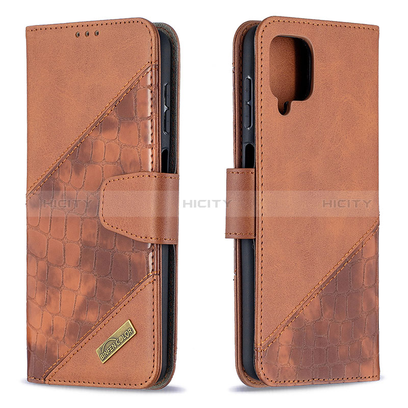 Funda de Cuero Cartera con Soporte Carcasa B03F para Samsung Galaxy F12 Marron