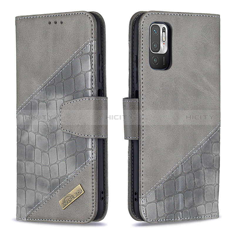 Funda de Cuero Cartera con Soporte Carcasa B03F para Xiaomi POCO M3 Pro 5G Gris Oscuro