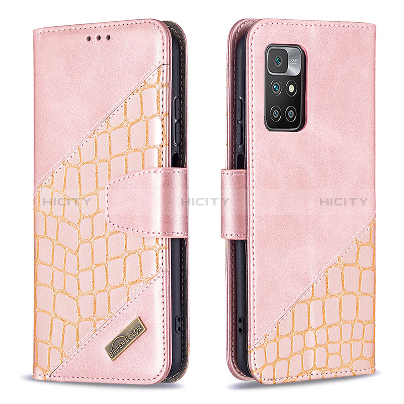 Funda de Cuero Cartera con Soporte Carcasa B03F para Xiaomi Redmi 10 4G Oro Rosa