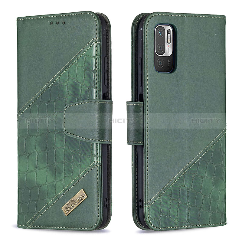 Funda de Cuero Cartera con Soporte Carcasa B03F para Xiaomi Redmi Note 10 5G Verde