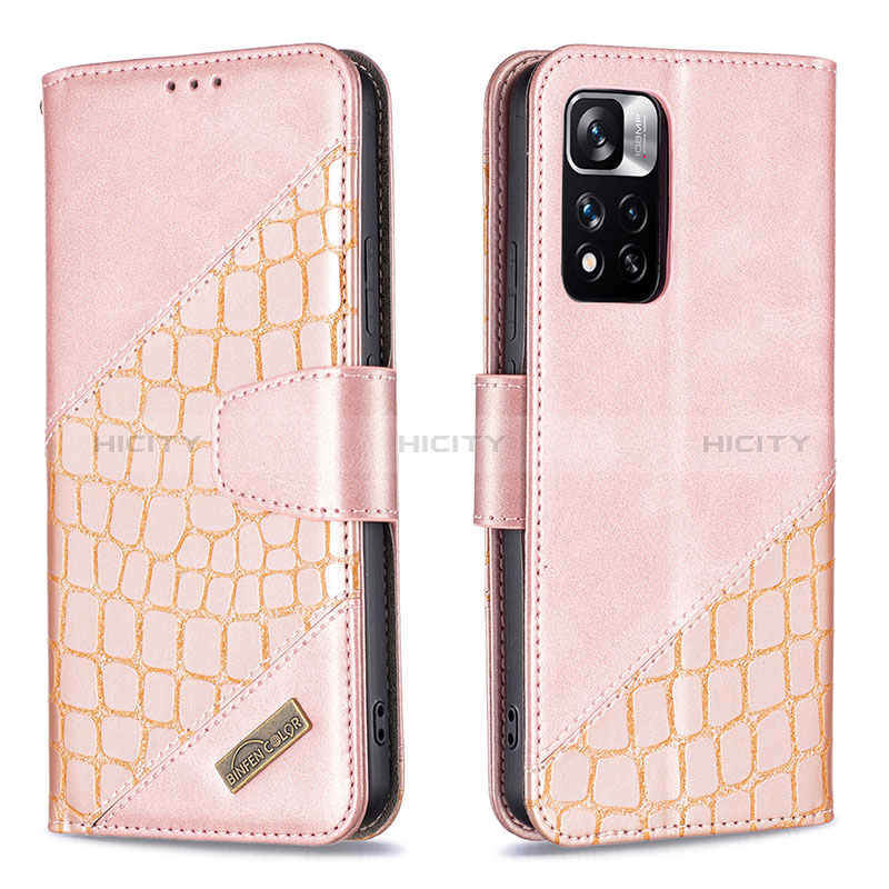 Funda de Cuero Cartera con Soporte Carcasa B03F para Xiaomi Redmi Note 11 Pro+ Plus 5G Oro Rosa