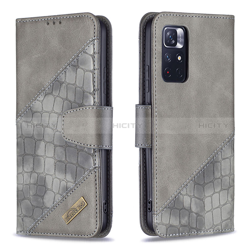 Funda de Cuero Cartera con Soporte Carcasa B03F para Xiaomi Redmi Note 11T 5G Gris Oscuro