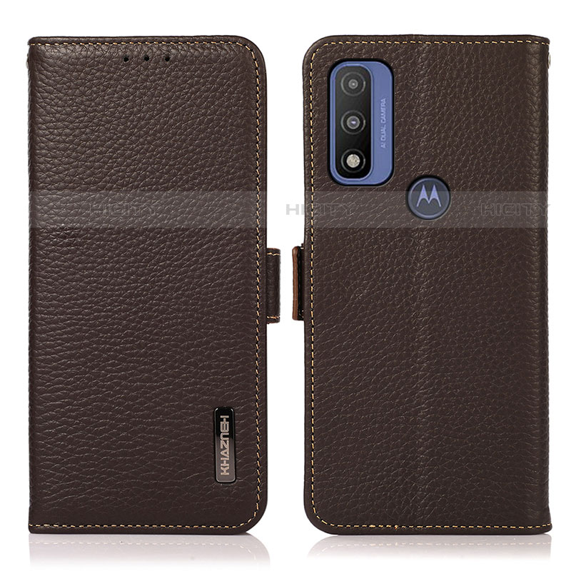 Funda de Cuero Cartera con Soporte Carcasa B03H para Motorola Moto G Pure Marron