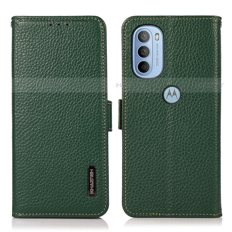 Funda de Cuero Cartera con Soporte Carcasa B03H para Motorola Moto G31 Verde