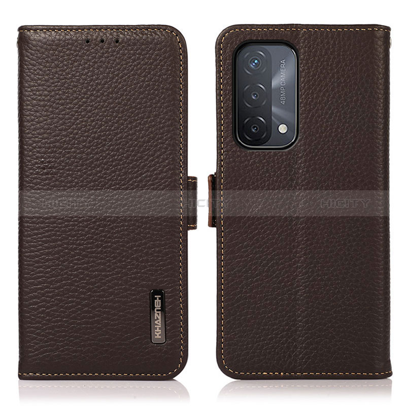 Funda de Cuero Cartera con Soporte Carcasa B03H para Oppo A74 5G Marron