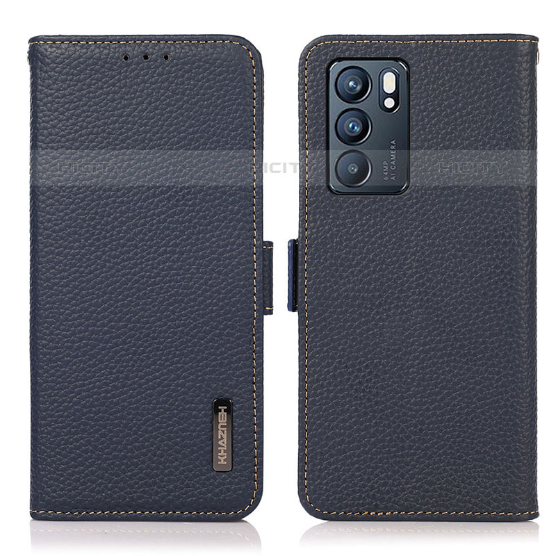 Funda de Cuero Cartera con Soporte Carcasa B03H para Oppo Reno6 5G Azul