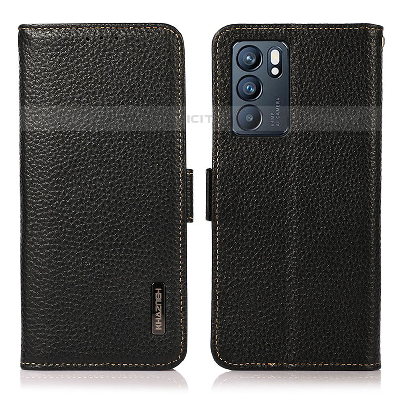 Funda de Cuero Cartera con Soporte Carcasa B03H para Oppo Reno6 5G Negro