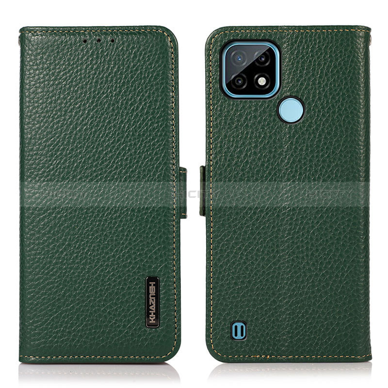 Funda de Cuero Cartera con Soporte Carcasa B03H para Realme C21 Verde