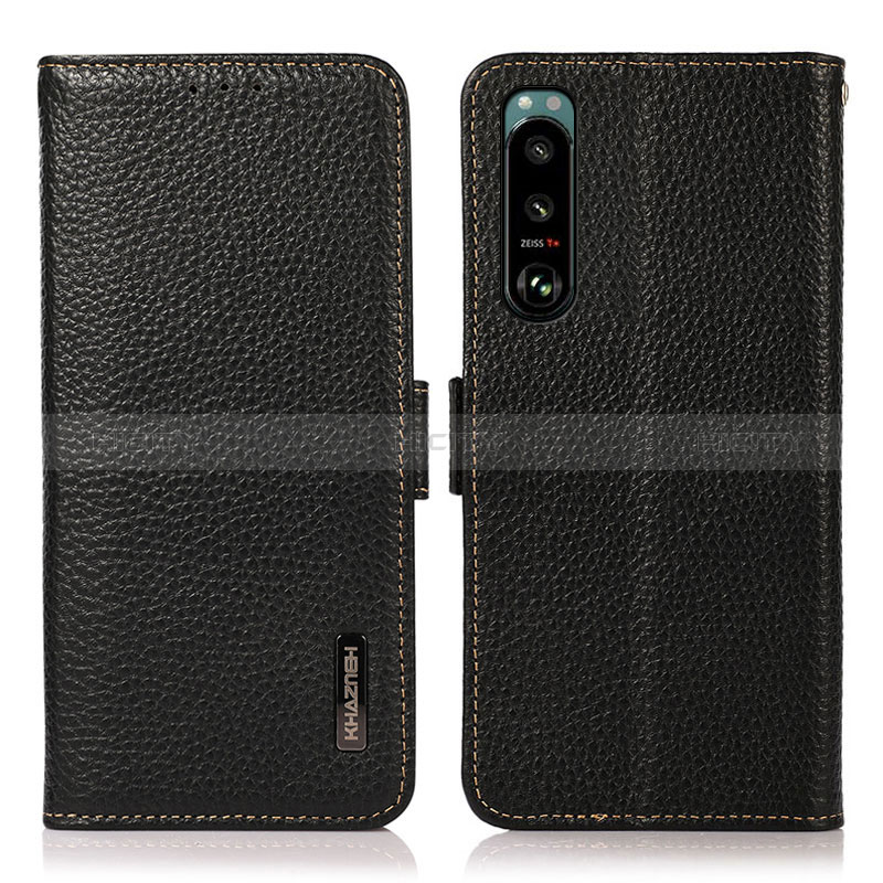 Funda de Cuero Cartera con Soporte Carcasa B03H para Sony Xperia 5 III SO-53B Negro