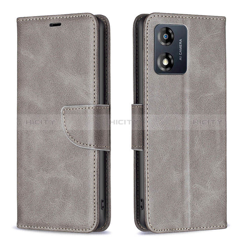 Funda de Cuero Cartera con Soporte Carcasa B04F para Motorola Moto E13 Gris