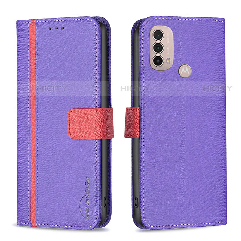 Funda de Cuero Cartera con Soporte Carcasa B04F para Motorola Moto E20 Morado