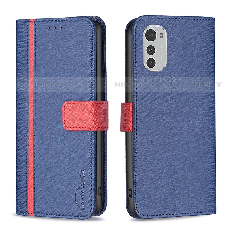 Funda de Cuero Cartera con Soporte Carcasa B04F para Motorola Moto E32 Azul