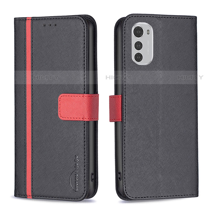 Funda de Cuero Cartera con Soporte Carcasa B04F para Motorola Moto E32 Negro