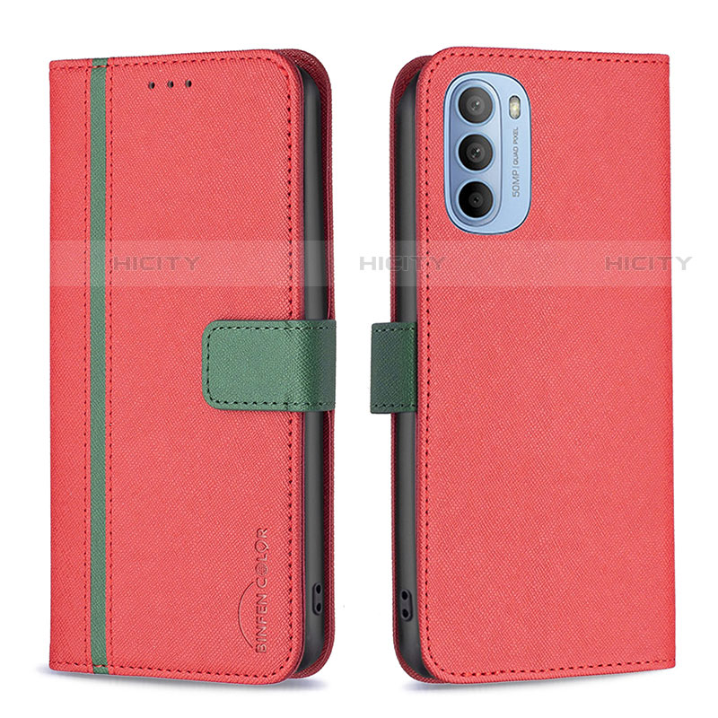 Funda de Cuero Cartera con Soporte Carcasa B04F para Motorola Moto G31 Rojo