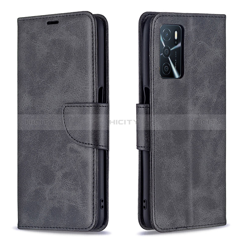 Funda de Cuero Cartera con Soporte Carcasa B04F para Oppo A16 Negro