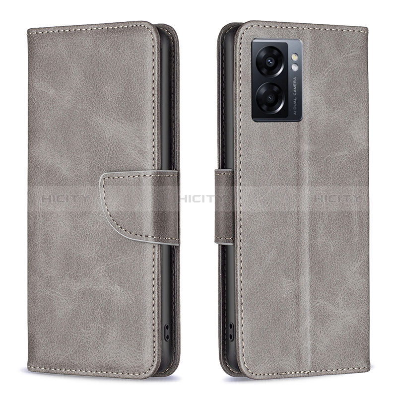 Funda de Cuero Cartera con Soporte Carcasa B04F para Oppo A77 5G Gris