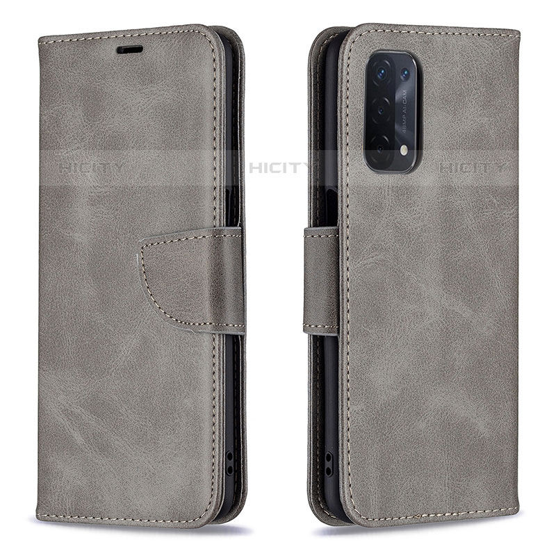 Funda de Cuero Cartera con Soporte Carcasa B04F para Oppo A93 5G Gris