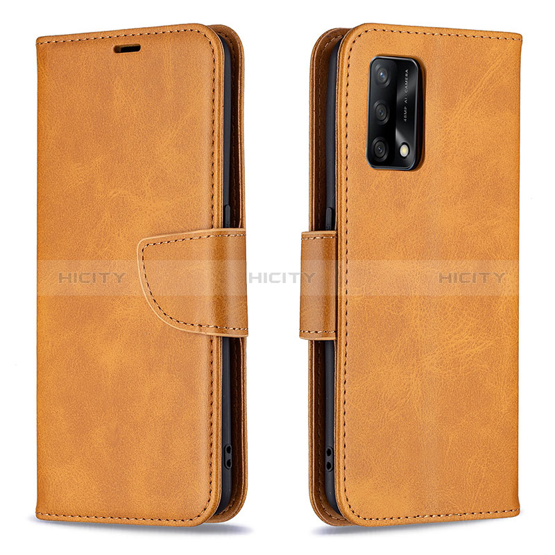 Funda de Cuero Cartera con Soporte Carcasa B04F para Oppo F19 Marron Claro