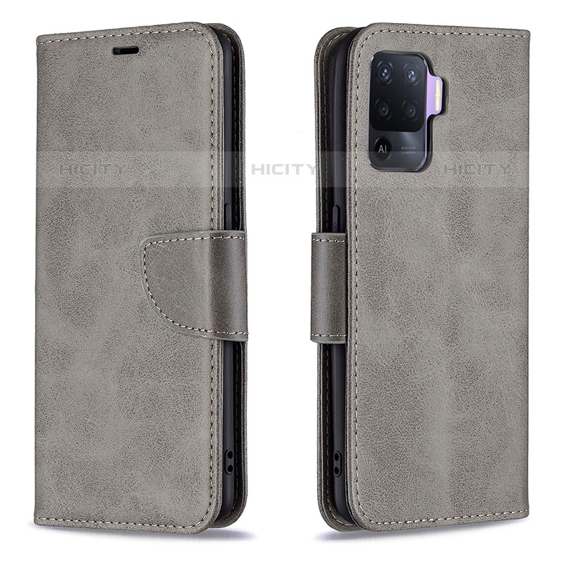 Funda de Cuero Cartera con Soporte Carcasa B04F para Oppo Reno5 F Gris