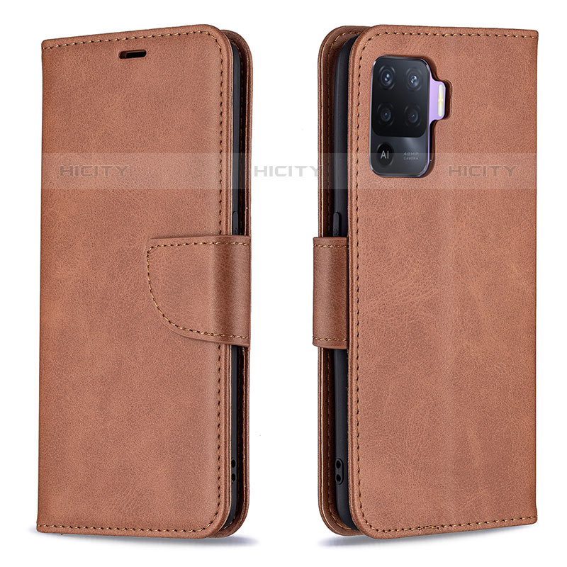 Funda de Cuero Cartera con Soporte Carcasa B04F para Oppo Reno5 F Marron