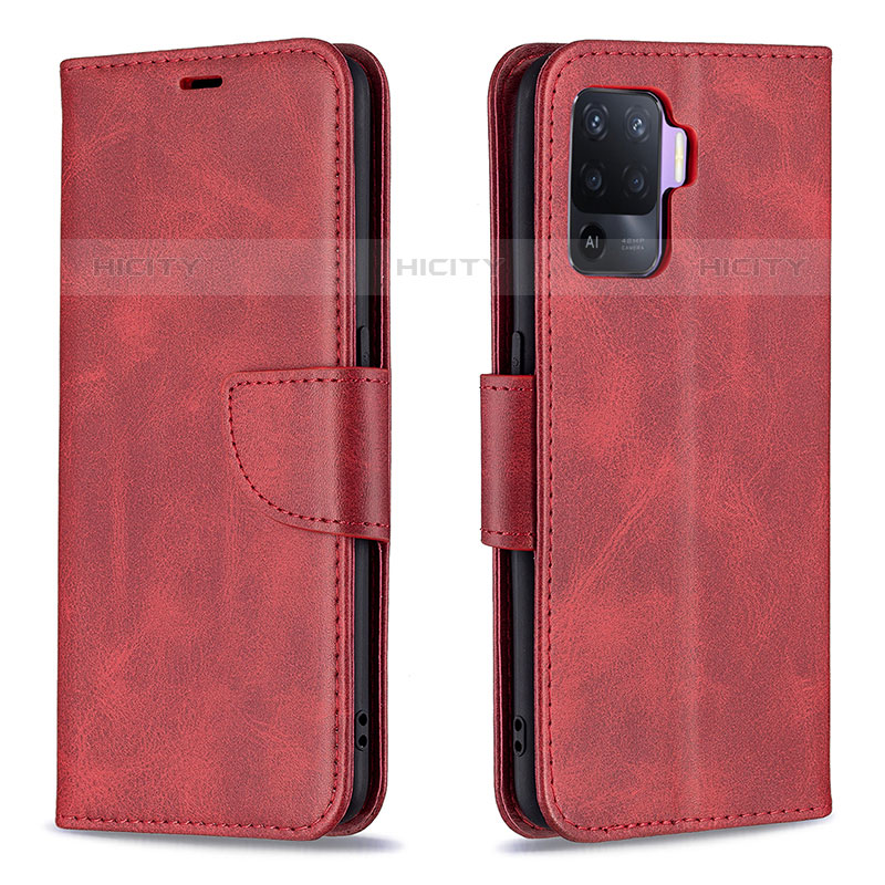 Funda de Cuero Cartera con Soporte Carcasa B04F para Oppo Reno5 F Rojo