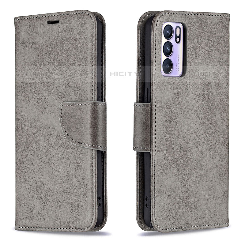 Funda de Cuero Cartera con Soporte Carcasa B04F para Oppo Reno6 5G Gris