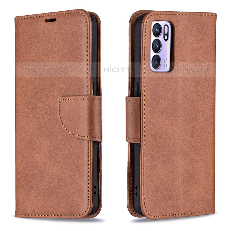 Funda de Cuero Cartera con Soporte Carcasa B04F para Oppo Reno6 5G Marron