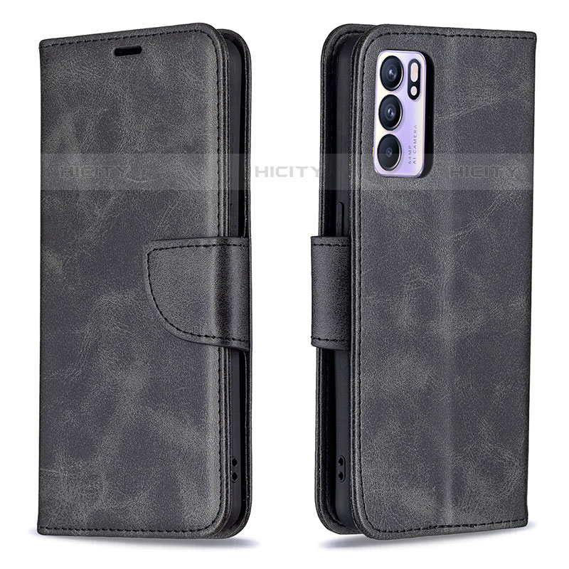 Funda de Cuero Cartera con Soporte Carcasa B04F para Oppo Reno6 5G Negro