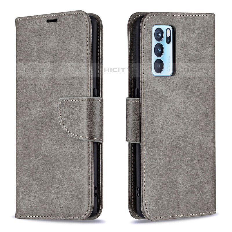 Funda de Cuero Cartera con Soporte Carcasa B04F para Oppo Reno6 Pro 5G India Gris