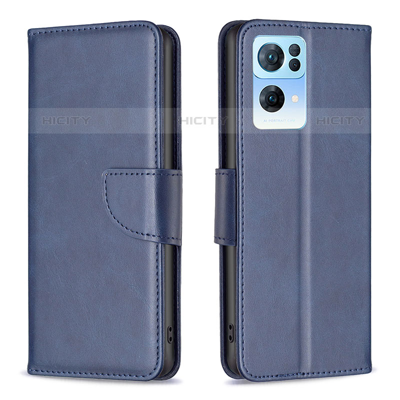 Funda de Cuero Cartera con Soporte Carcasa B04F para Oppo Reno7 Pro 5G Azul