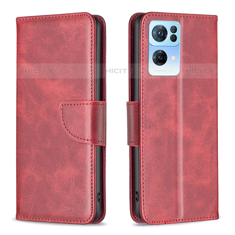 Funda de Cuero Cartera con Soporte Carcasa B04F para Oppo Reno7 Pro 5G Rojo