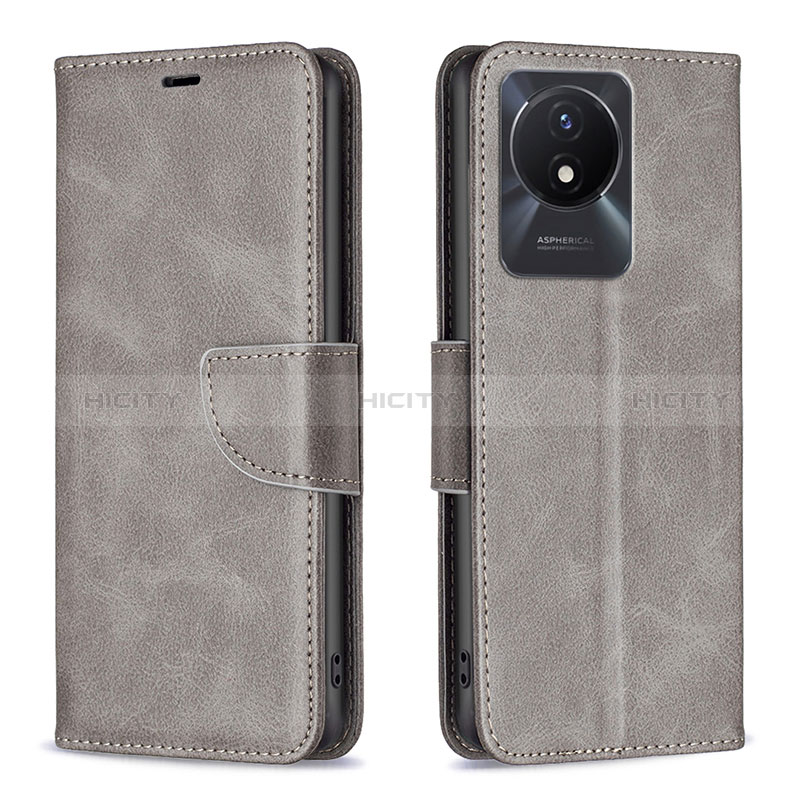 Funda de Cuero Cartera con Soporte Carcasa B04F para Vivo Y02A Gris