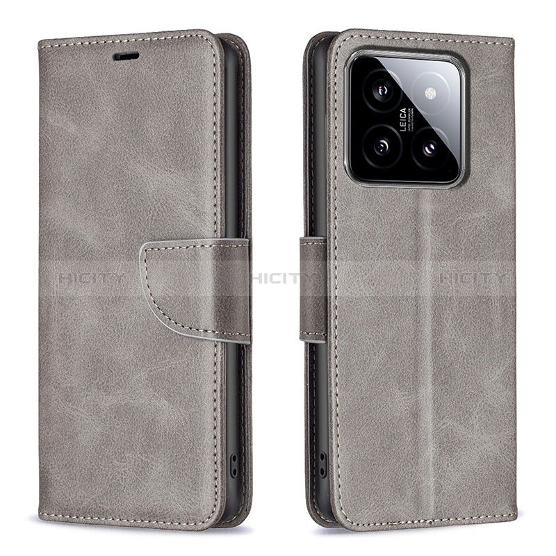 Funda de Cuero Cartera con Soporte Carcasa B04F para Xiaomi Mi 14 5G Gris